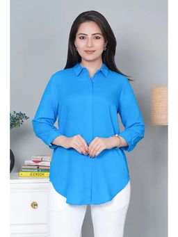 MLADA - Turquoise Rayon Regular Fit Solid Three Fourth Sleeves Shirt