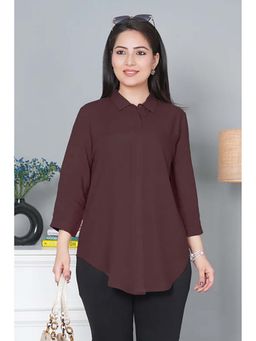 MLADA - Brown Rayon Regular Fit Solid Three Fourth Sleeves Shirt