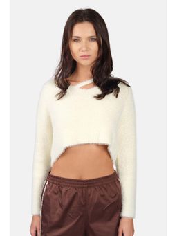 Virgio - Self Design Viscose Asymmetrical Buttery Soft Crop Knit Top For Women