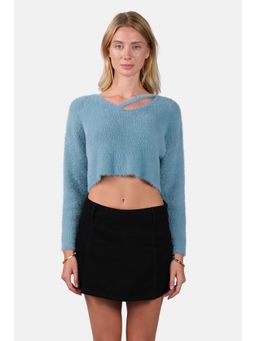Virgio - Self Design Viscose Asymmetrical Buttery Soft Crop Knit Top For Women