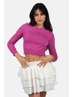 Virgio - Self Design Viscose Scallop Hem Crop Knit Top For Women