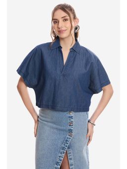 Virgio - Solid Cotton Half Sleeve Denim Top For Women