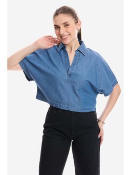 Virgio - Solid Cotton Half Sleeve Denim Top For Women