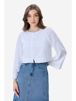 Virgio - Self Design Cotton Bell Sleeve Crop Top For Women