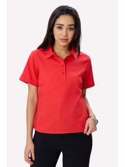 Virgio - Solid Linen Rolled-Up Sleeve Shirt For Women