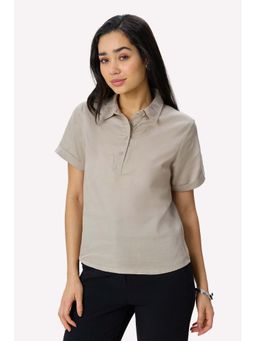 Virgio - Solid Cotton Rolled-Up Sleeve Polo T-Shirt For Women