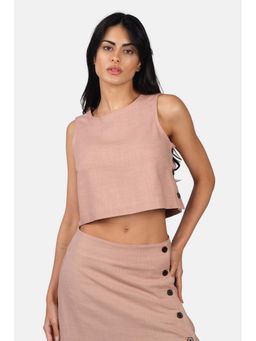 Virgio - Solid Linen Boxy Fit Crop Top For Women