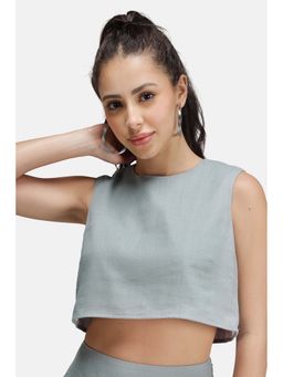 Virgio - Linen Solid Crop Top For Women