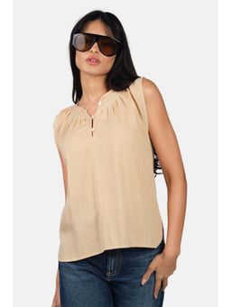 Virgio - Solid Viscose V-Neck Top With Side Slit For Women
