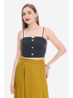 Virgio - Cotton Satin Tube Crop Top And Gold Buttons For Women