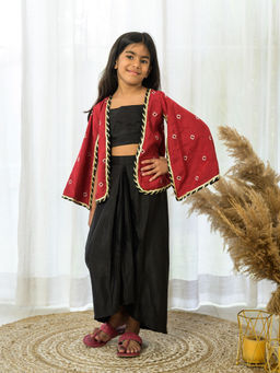 Fairies Forever - Black Top with Lehenga and Slit Sleeves Bandhani Jacket (Set of 3)