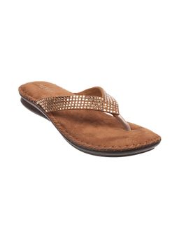 Metro - Womens Antique Gold Flat ChappalsMetro Embellished-sequined Antique-gold Flipflops & Sliders