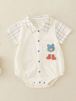 Hopscotch - Boys White Checkered Onesie