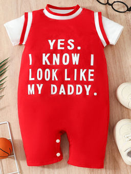 Hopscotch - Boys Red and White Text Print Romper