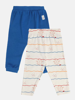 Hopscotch - Boys White and Blue Stripe Print Cotton Pants - Pack of 2