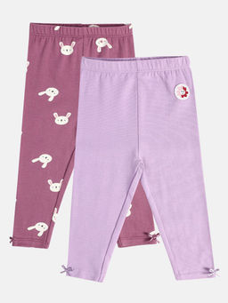 Hopscotch - Girls Lavender and Purple Bunny Print Leggings - Pack of 2