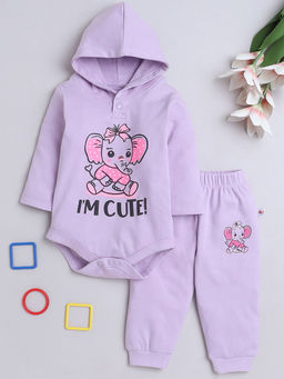 Hopscotch - Girls Lavender Elephant Print Cotton Co-ord Set