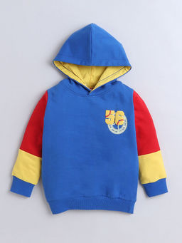 Hopscotch - Boys Blue Text Print Cotton Hooded Full-Sleeve Sweatshirt
