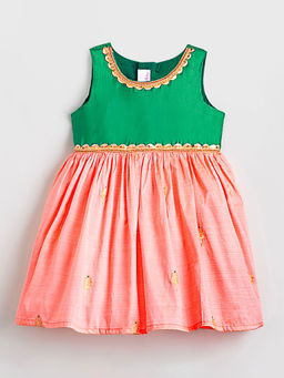 Hopscotch - Ethic Wear Golden Embroidered Lace Party Dress