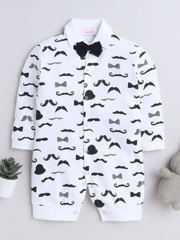 Hopscotch - Boys White All-Over Print Full-Sleeve Romper