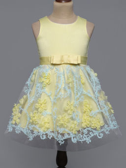 Hopscotch - Girls Yellow Sleeveless Floral Applique Party Dress