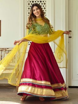 Lavanya The Label - Green and Pink Lehenga (Set of 3)