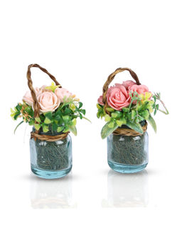 HomeTown - Aura Pe Flower with Glass Base Floral Arrangements in Peach Colour By Living Essence