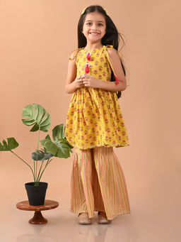 Lilpicks - Ethnic Motif Printed Sleeveless Empire Sharara-Yellow (Set of 2)