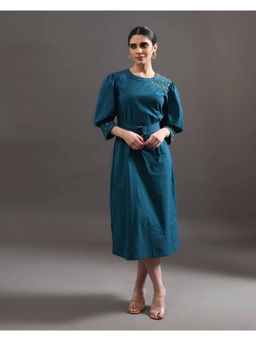 Amoh - Ema Teal Blue Dress with Belt