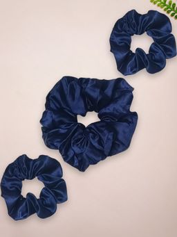 OOMPH - Combo of 3 Small & Medium Royal Blue Satin Silk Scrunchie