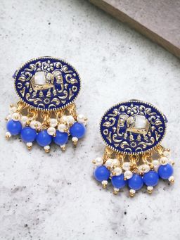 OOMPH - Blue & Grey Meenakari Drop Earrings - Elephant Design