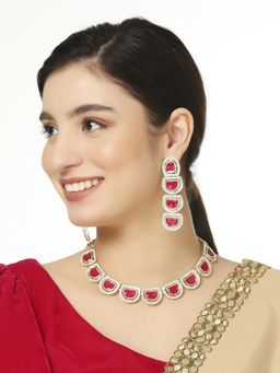 OOMPH - Wine Stones Choker Necklace Set - Occasion Wear - Indo-Western Design