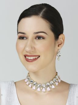 OOMPH - Pink Kundan Choker Necklace Set - Indo-Western Look