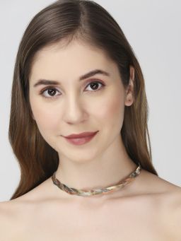 OOMPH - Rose Gold, Silver & Gold Interwoven Choker Necklace - Snake Chain - Party Wear