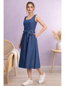 TULSATTVA - Classic Denim Midi Dress with Belt