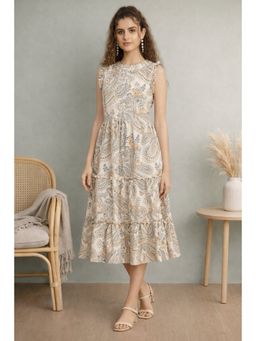TULSATTVA - Beige Paisley Tiered Midi Dress