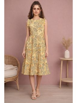 TULSATTVA - Mustard Paisley Tiered Midi Dress
