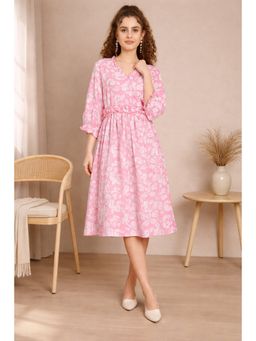 TULSATTVA - Pink Printed Ruffle Midi Dress