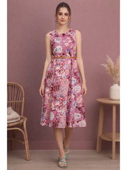 TULSATTVA - Mauve Garden Midi Dress with Belt