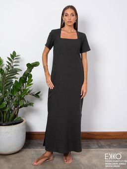 EKKO - Green Linen Blend Square Neck Maxi Dress
