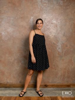 EKKO - Black Linen Blend Square Neckline Mini Dress