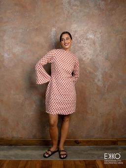 EKKO - White Linen Regular Fit Flared Sleeve Mini Dress