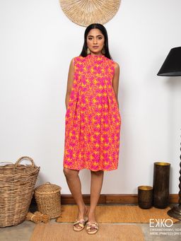 EKKO - Pink Linen Blend High Neck Swing Mini Dress