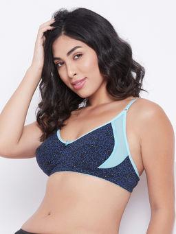 Clovia - Non-Padded Non-Wired Full Cup Printed Everyday Bra in Navy - Cotton