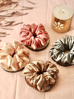 Spotstyl - Pure Silk Soft Glam Oversized Scrunchie Collection - Pack of 4