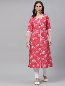 Divena - Pink Floral Cotton Flex A-Line Kurta