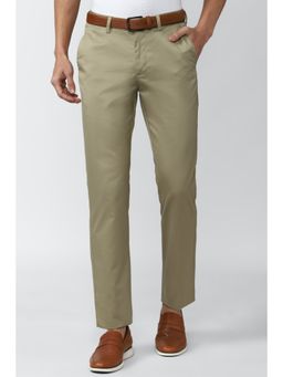 Peter England - Men Olive Solid Slim Fit Casual Trouser