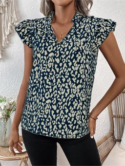 Outzidr - White Animal Print Blouse