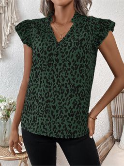 Outzidr - Olive Animal Print Blouse