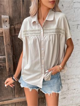Outzidr - Beige Lace Street Style Shirt